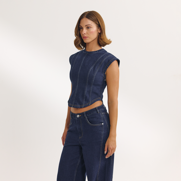 Lounge Underwear Fitted Denim Top - Indigo Blue