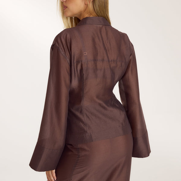 Lounge Underwear Fitted Sheer Shirt - Chocolate