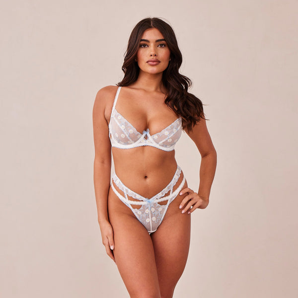 Lounge Underwear Fleur Balcony Bra - White & Blue