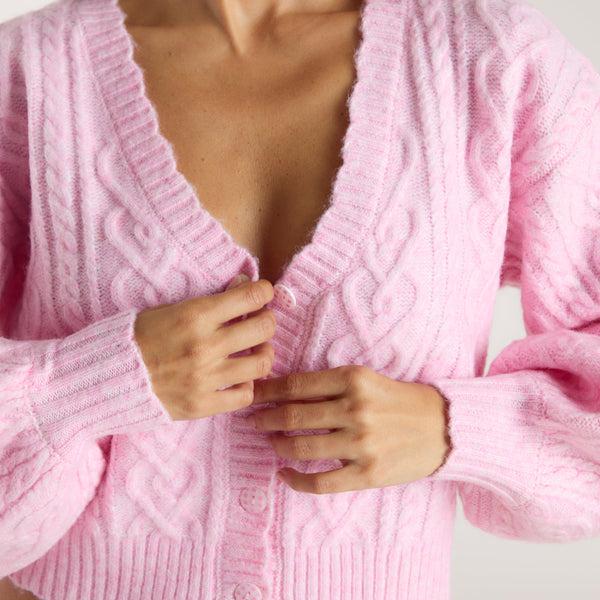 Lounge Underwear Heart Cable-Knit Cardigan - Pink