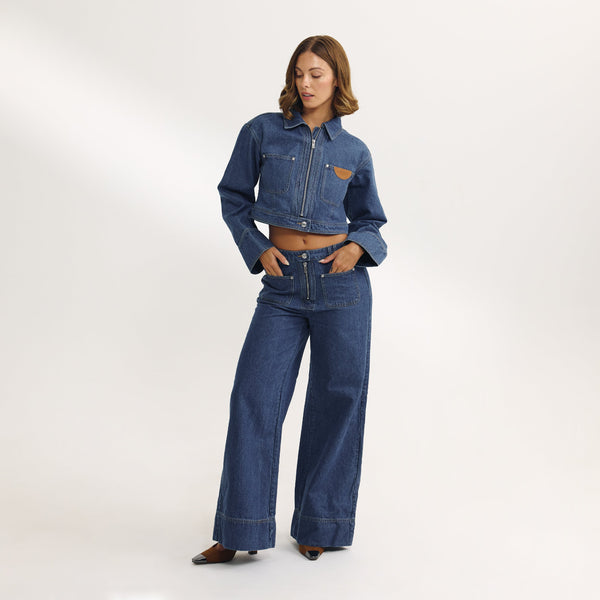 Lounge Underwear High-Waisted Wide-Leg Jeans - Blue