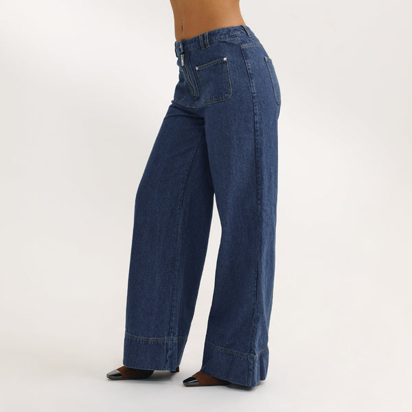 Lounge Underwear High-Waisted Wide-Leg Jeans - Blue