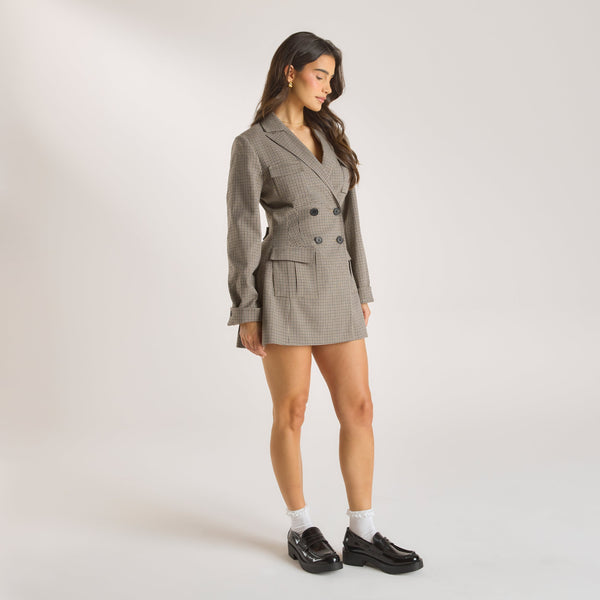 Lounge Underwear Houndstooth Blazer Dress - Brown