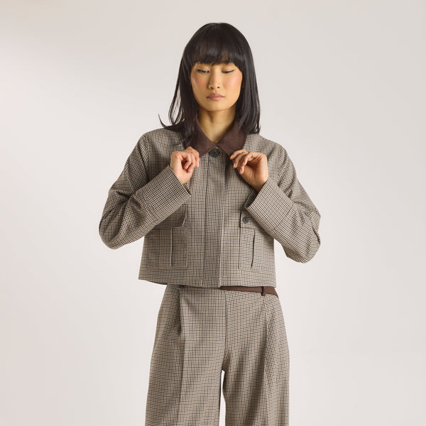 Lounge Underwear Houndstooth Jacket - Brown