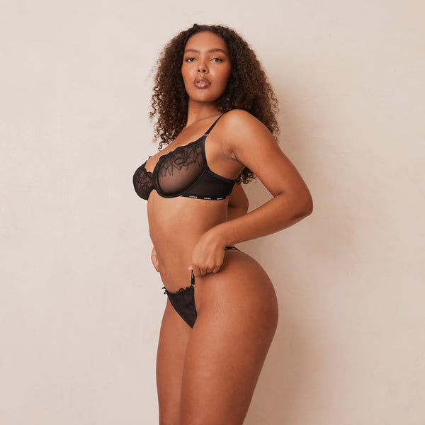 Lounge Underwear Illustration Balcony Bra - Black