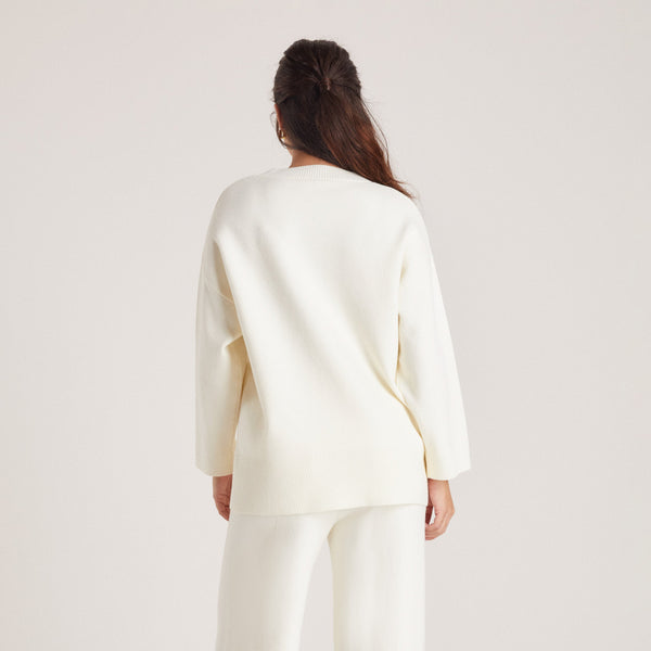 Lounge Underwear Knitted Crew Neck Jumper - Creme