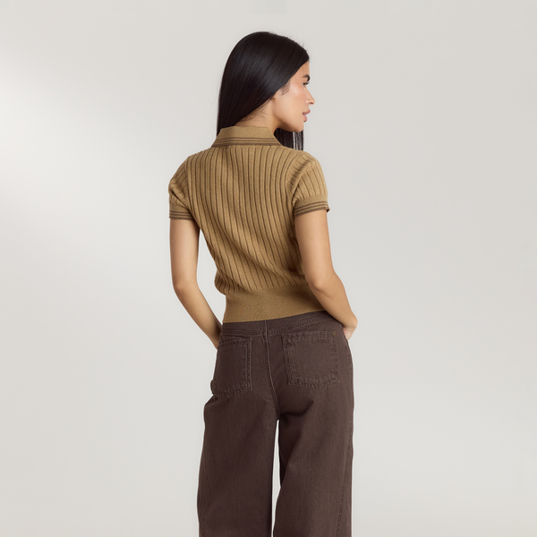 lounge underwear Knitted Polo Top - Tan