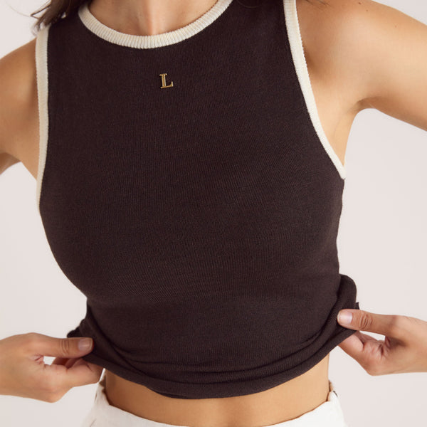 Lounge Underwear Knitted Vest Top - Chocolate