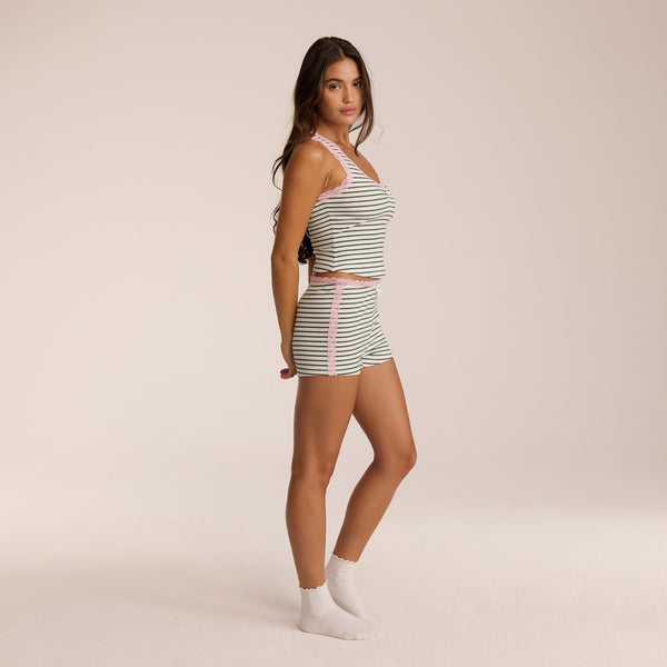 Lounge Underwear Lace Pyjama Shorts - Green Stripe