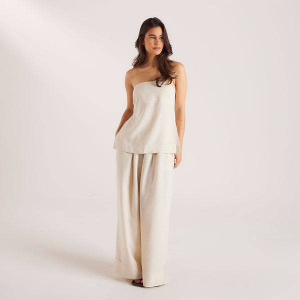 Lounge Underwear Linen Blend Bandeau Top - Cream