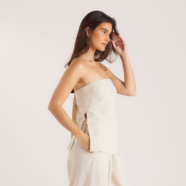 Lounge Underwear Linen Blend Bandeau Top - Cream