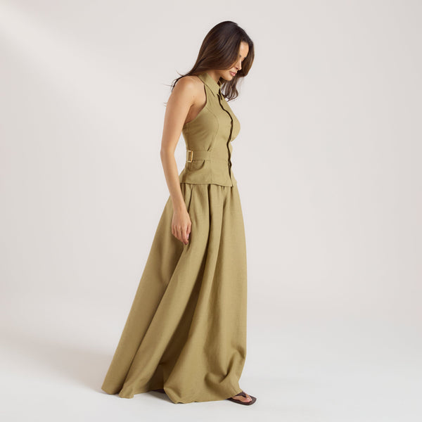 Lounge Underwear Linen Blend Maxi Skirt - Pistachio