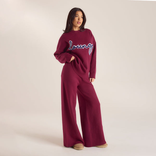 Lounge Underwear Logo Knitted Trousers - Burgundy