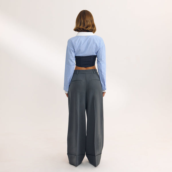 Lounge Underwear Long-Sleeved Corset Shirt - Blue