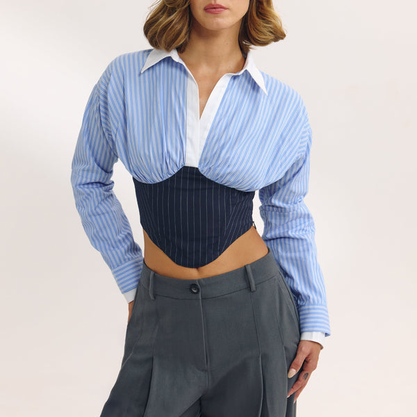 lounge underwear Long-Sleeved Corset Shirt - Blue