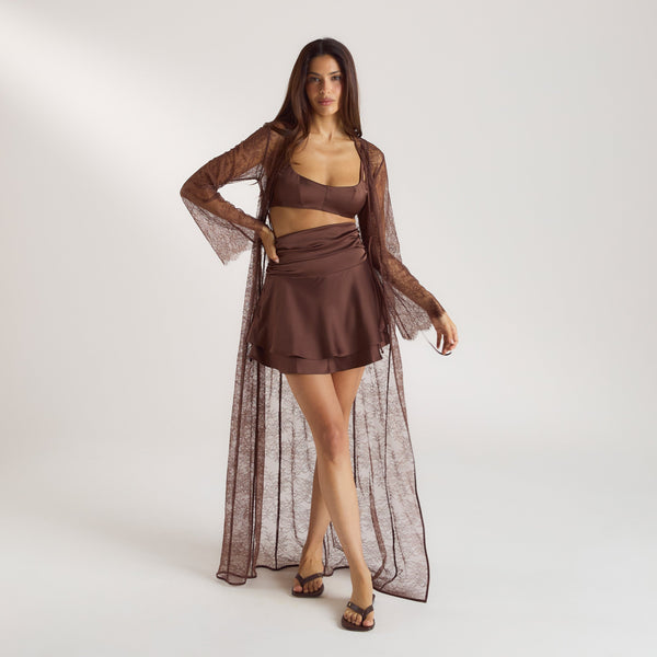Lounge Underwear Mimi Lace Maxi Robe - Chocolate
