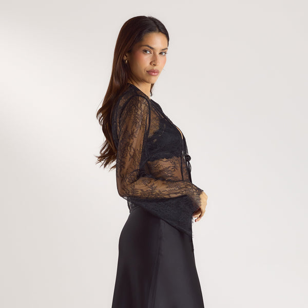 Lounge Underwear Mimi Lace Tie Top - Black