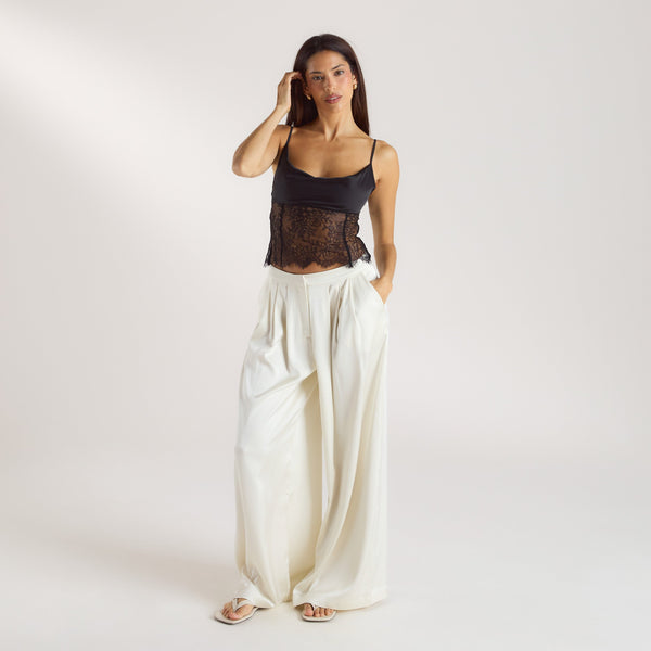 Lounge Underwear Mimi Satin Cowl Neck Top - Black