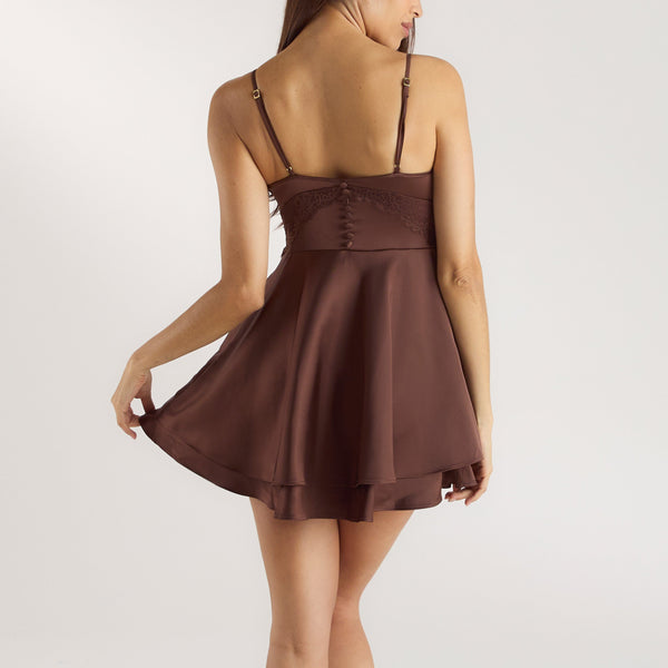lounge underwear Mimi Satin Mini Dress - Chocolate