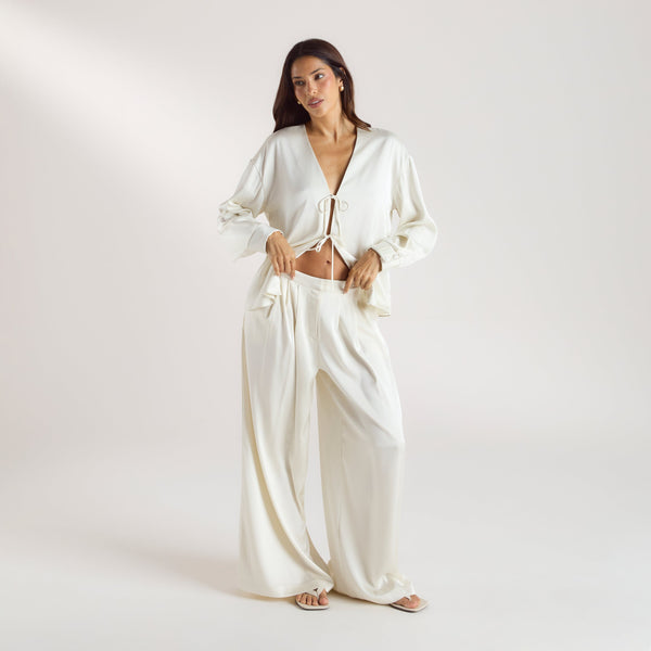 Lounge Underwear Mimi Satin Pleated Trousers - Cream