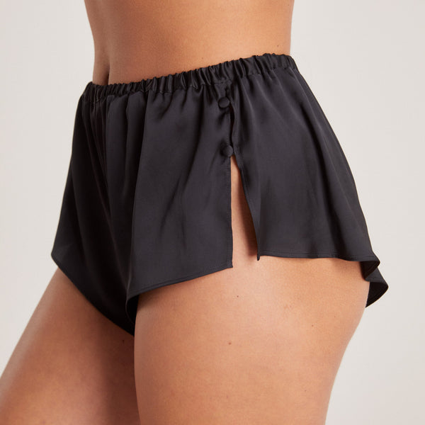 Lounge Underwear Mini Satin Pyjama Shorts - Black