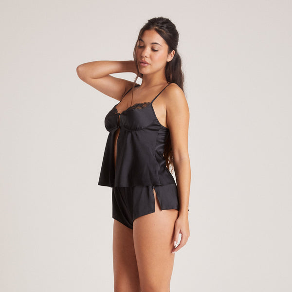 Lounge Underwear Mini Satin Pyjama Shorts - Black