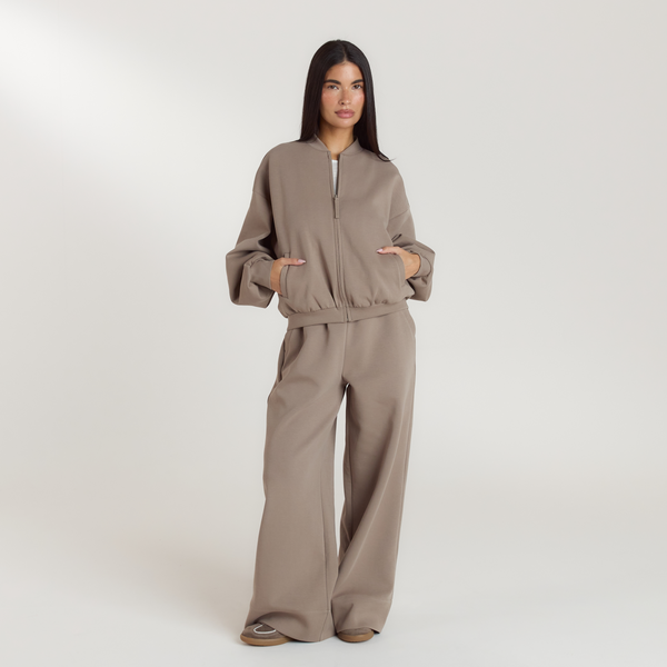 Lounge Underwear Neoprene Bomber Jacket - Taupe