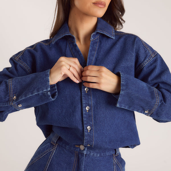 Lounge Underwear Oversized Denim Shirt - Blue
