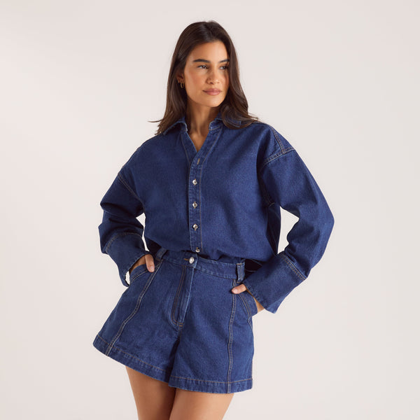 Lounge Underwear Oversized Denim Shirt - Blue