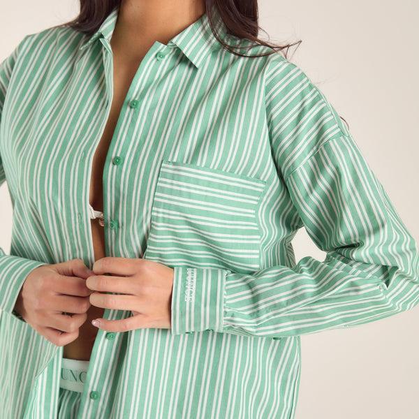 Lounge Underwear Oversized Pinstripe Shirt - Green