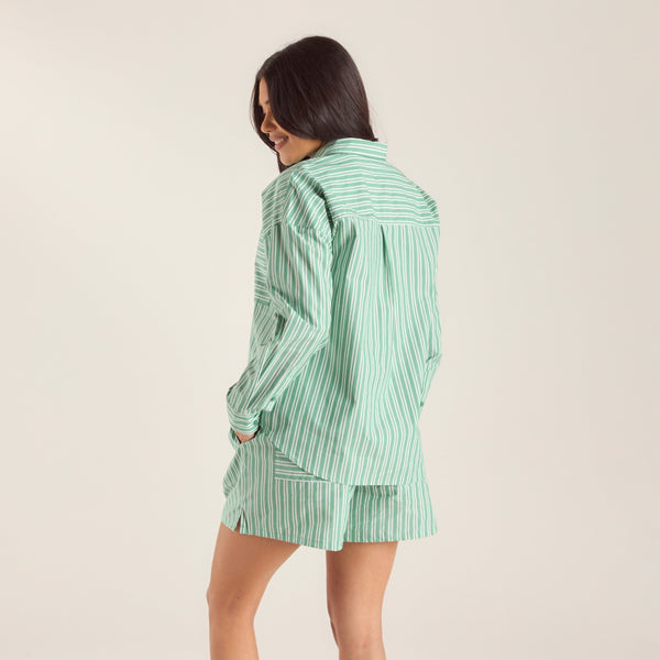 Lounge Underwear Oversized Pinstripe Shirt - Green