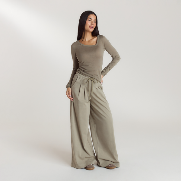 Lounge Underwear Pleated Wide-Leg Trousers - Thyme