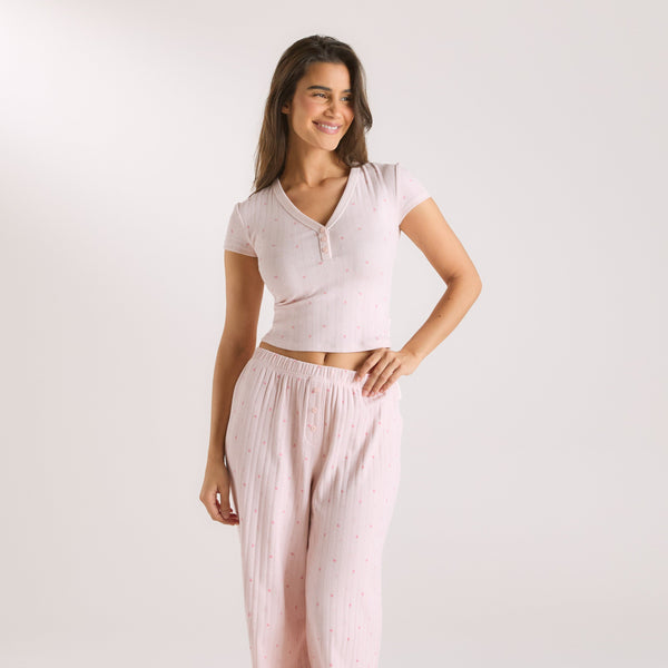 lounge underwear Pointelle Pyjama Top - Pink Floral