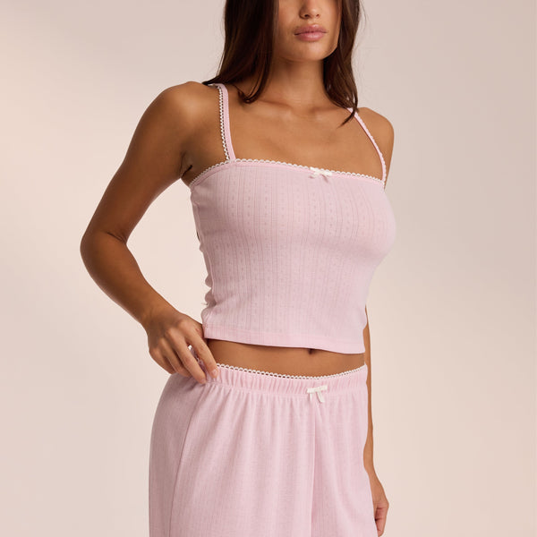 Lounge Underwear Pointelle Strappy Pyjama Top - Pink
