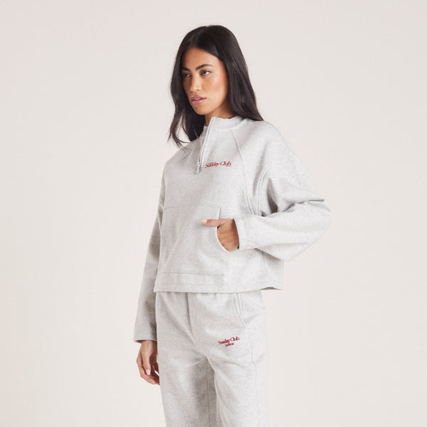 Lounge Underwear Quarter Zip Jumper - Grey Marl