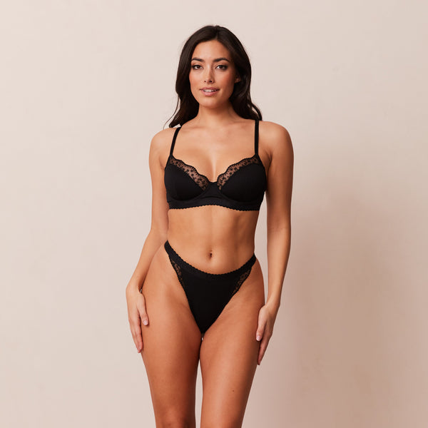 Lounge Underwear Ribbed Balcony Bra - Black