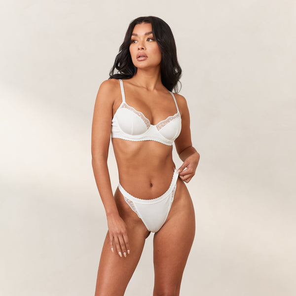 Lounge Underwear Ribbed Balcony Bra - White