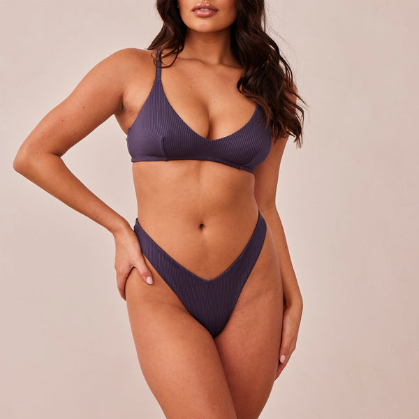 Lounge Underwear Ribbed Triangle Bra - Charcoal Blue