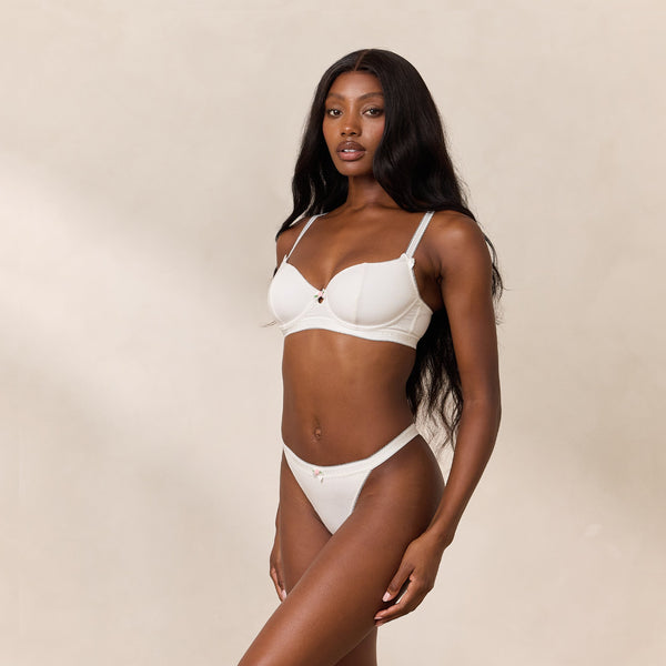 Lounge Underwear Rosebud Ribbed Balcony Bra - White