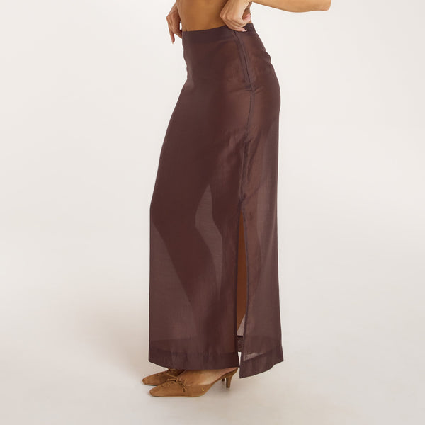 Lounge Underwear Sheer Maxi Skirt - Chocolate