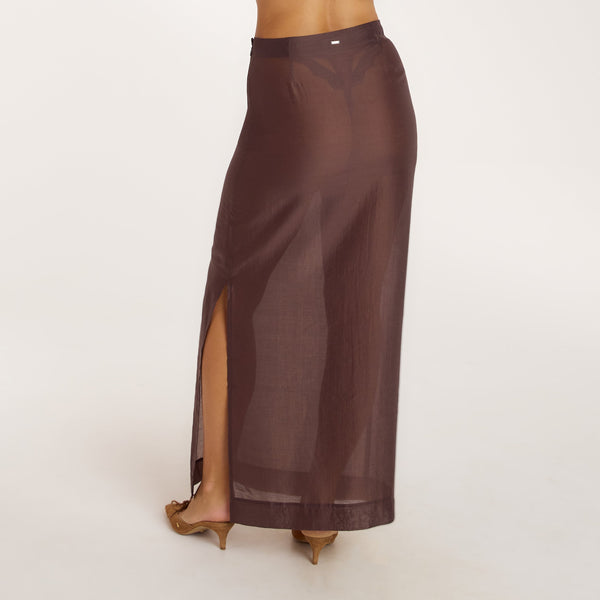 Lounge Underwear Sheer Maxi Skirt - Chocolate