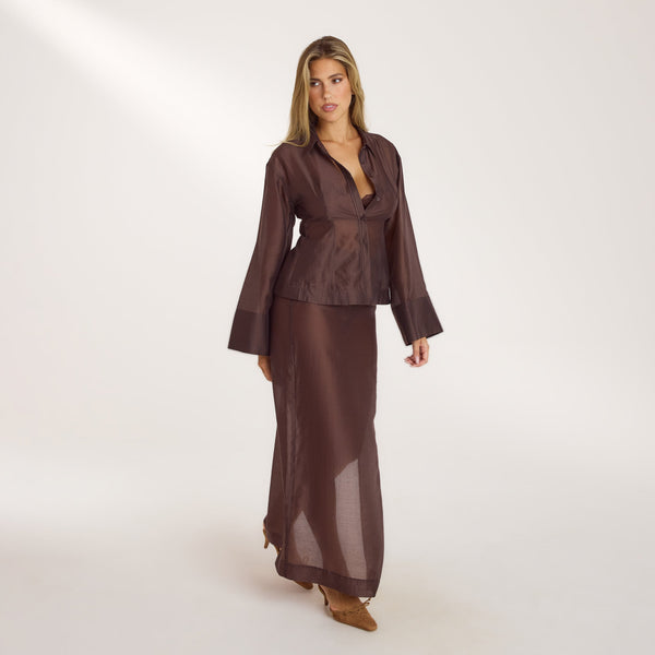 Lounge Underwear Sheer Maxi Skirt - Chocolate