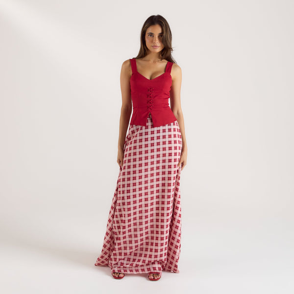 Lounge Underwear Sheer Maxi Skirt - Red Check