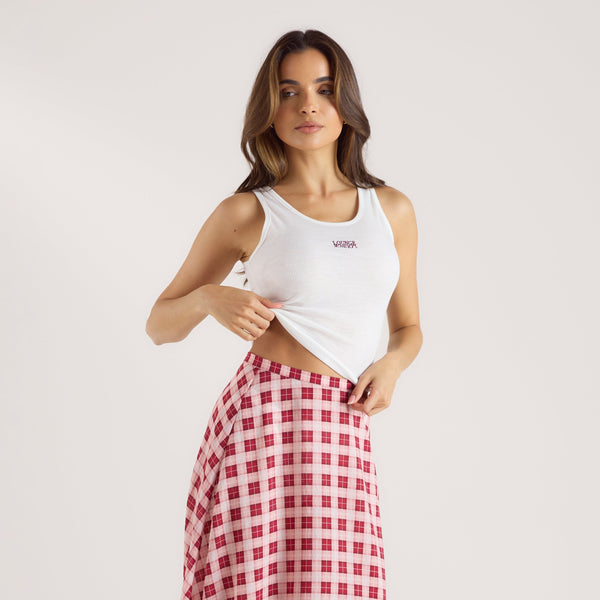 lounge underwear Sheer Ribbed Vest Top - White