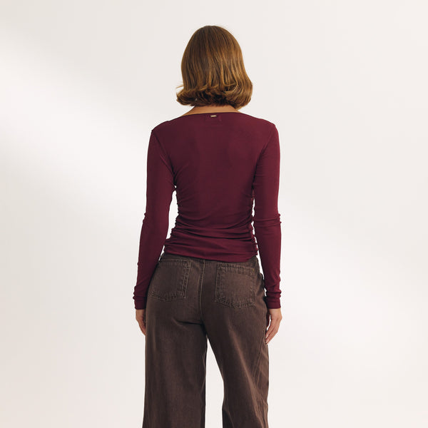 Lounge Underwear Slash Neck Top - Cherry Lacquer