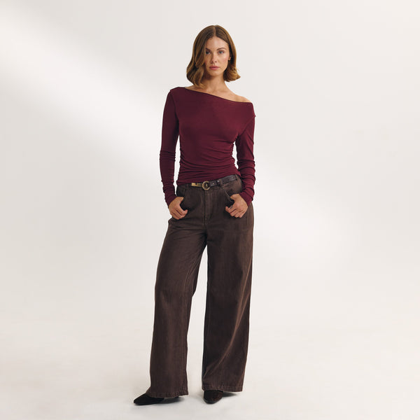 Lounge Underwear Slash Neck Top - Cherry Lacquer