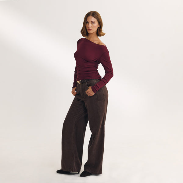 Lounge Underwear Slash Neck Top - Cherry Lacquer