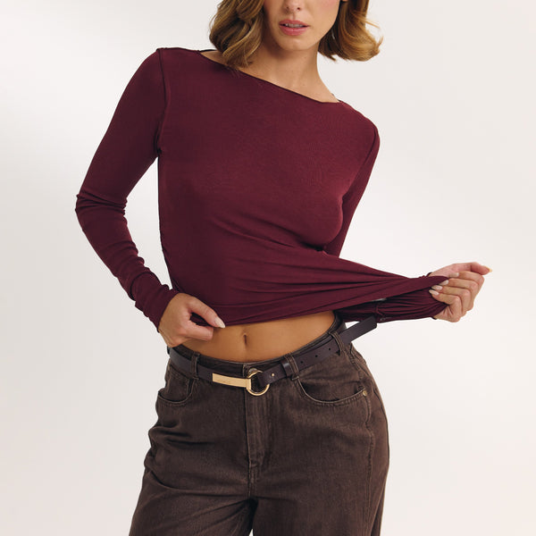 lounge underwear Slash Neck Top - Cherry Lacquer