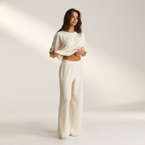 Lounge Underwear Soft Waffle Pyjama Bottoms - Cream