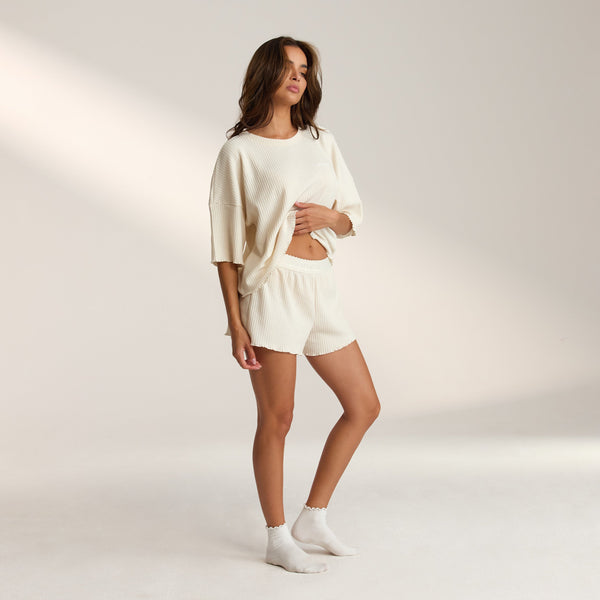 Lounge Underwear Soft Waffle Pyjama Shorts - Cream